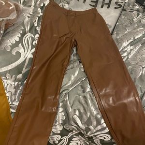 Faux leather brown skinny jeans